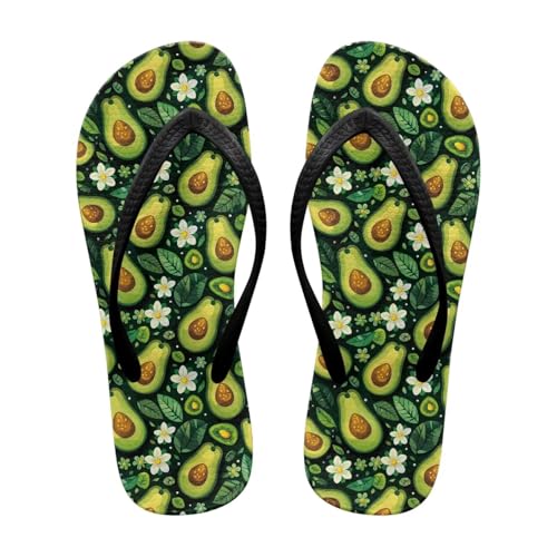 NETILGEN Avocado-Blumen-Sommer-Flip-Flops für Damen und Teenager, rutschfeste Strand- und Pool-Hausschuhe, flache Badeschuhe NETILGEN Avocado-Blumen-Sommer-Flip-Flops für Damen und Teenager, rutschfeste Strand- und Pool-Hausschuhe, flache Badeschuhe von NETILGEN