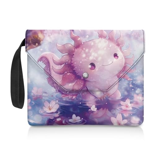 NETILGEN Axolotl Buch-Aufbewahrungstasche, Buchtasche für Taschenbuch, waschbar, Lehrbuch-Jacken, Buchumschläge mit Griffschlaufe, Geschenk für Buchliebhaber, Kinder, Axolotl Kirschblüte von NETILGEN