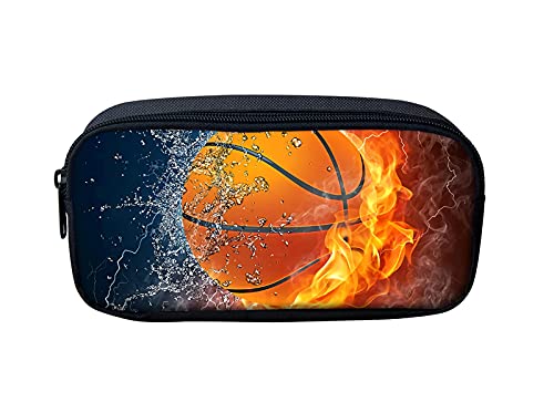 NETILGEN Basketball Bleistift Tasche 3D Druck Bilder Stift Schreibwaren Beutel Fall für Schule Kinder Kinder Jungen Feuer Basketball Halter Münze Taschen Geldbörse von NETILGEN