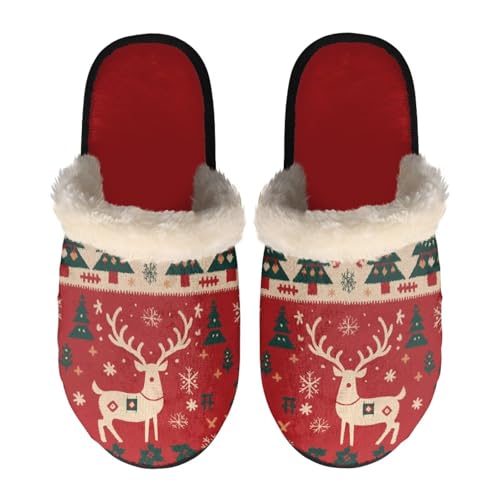 NETILGEN Bequeme Hausschuhe für Damen, Weihnachts-Rentier, rutschfest, flauschig, warm, für drinnen und draußen, flache Schuhe für Damen NETILGEN Bequeme Hausschuhe für Damen, Weihnachts-Rentier, rutschfest, flauschig, warm, für drinnen und draußen, flache Schuhe für Damen von NETILGEN