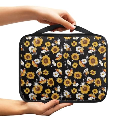 NETILGEN Bibelhülle Buchhülle Tasche mit Griff Reißverschluss Tragetasche Kirche Tasche Tragbare Multifunktionale Handtasche für Frauen Männer Kinder, Sonnenblume Gänseblümchen Schmetterling von NETILGEN