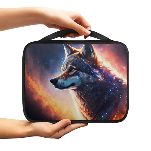 NETILGEN Bibelhülle Polyester Leinwand Buch Tragetasche mit Griff Bibelhülle Schrift Studie Bibelschutz Geschenk für Frauen Männer Mädchen Wolf Galaxy von NETILGEN