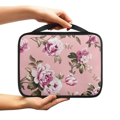 NETILGEN Bibelschutzhülle Bibeltasche Bibeltasche Tragetasche mit Reißverschluss Multifunktion Reisepasshalter Reisetasche Handtasche Tragen Kirche Tasche, Elegante Blume Rosa von NETILGEN