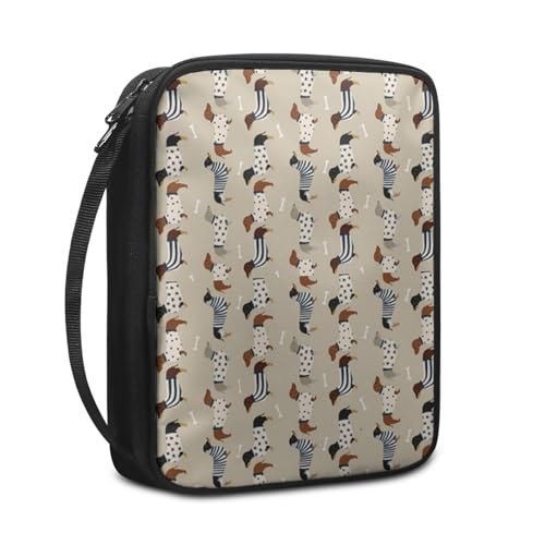 NETILGEN Bibelschutzhülle Bibeltasche Bibeltasche Tragetasche mit Reißverschluss Multifunktion Reisepasshalter Reisetasche Handtasche Tragetasche Kirche Tasche Dackel Hund Beige von NETILGEN