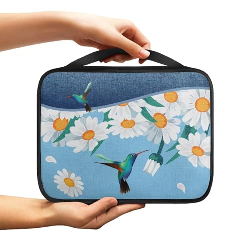 NETILGEN Bibeltasche Buchhülle Tasche mit Griff Reißverschluss Tragetasche Kirche Tasche Tragbare Multifunktionale Handtasche für Frauen Männer Kinder, Blau Kolibri Gänseblümchen von NETILGEN