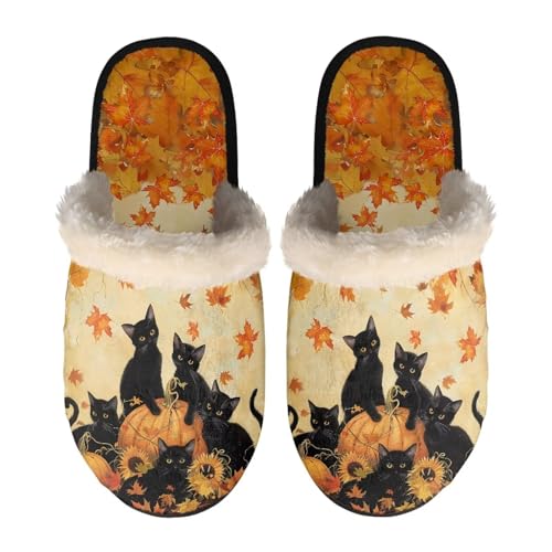 NETILGEN Black Cat Pumpkin House Slippers Memory Foam Fuzzy Slip on Warm Winter Slippers for Women Men Unisex Comfy Non Slip Home Flats NETILGEN Black Cat Pumpkin House Slippers Memory Foam Fuzzy Slip on Warm Winter Slippers for Women Men Unisex Comfy Non Slip Home Flats von NETILGEN