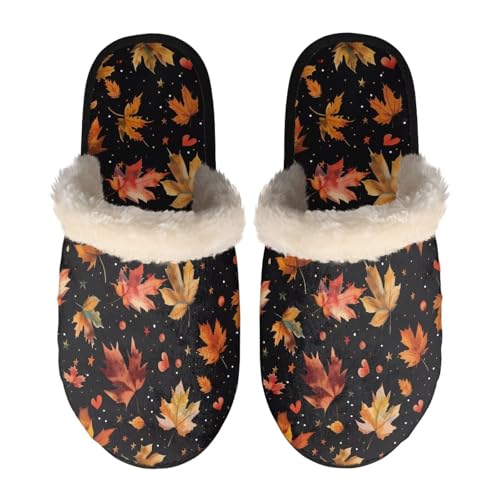 NETILGEN Black Maple Leaf Fuzzy Slippers for Women Flats Comfortable Memory Foam Warm Fluffy Anti-skid Plush Slippers for Adults Unisex Home Shoes NETILGEN Black Maple Leaf Fuzzy Slippers for Women Flats Comfortable Memory Foam Warm Fluffy Anti-skid Plush Slippers for Adults Unisex Home Shoes von NETILGEN