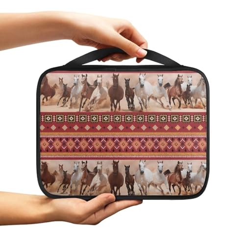NETILGEN Book Cover Bag Bible Cover Case with Durable Handle Scripture Study Bible Case Notebook Carrying Case Fits for Standard Size Bible, Horse Aztec Style Red von NETILGEN