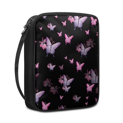 NETILGEN Book Cover Bag Bible Cover Case with Durable Handle Scripture Study Bible Case Notebook Carrying Case Fits for Standard Size Bible, Pink Purple Butterfly von NETILGEN