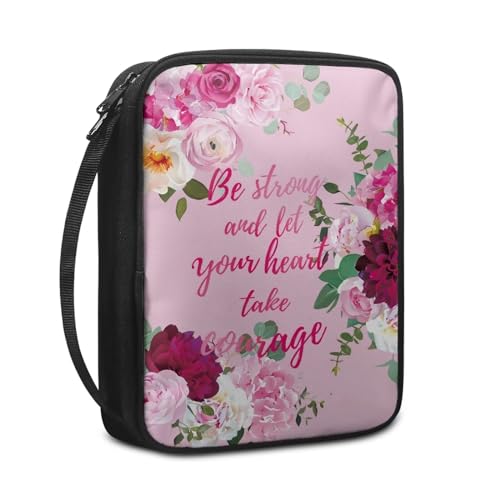 NETILGEN Book Cover Bag Bible Cover Case with Durable Handle Scripture Study Bible Case Notebook Carrying Case Fits for Standard Size Bible, Pink Rose Quote von NETILGEN