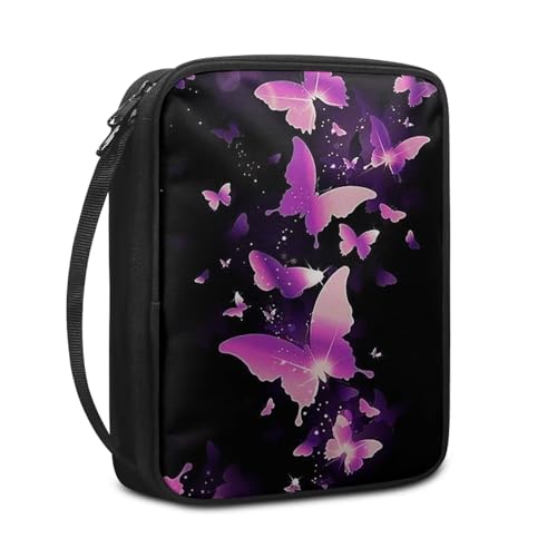 NETILGEN Book Cover Bag Bible Cover Case with Durable Handle Scripture Study Bible Case Notebook Carrying Case Fits for Standard Size Bible, Purple Butterfly von NETILGEN