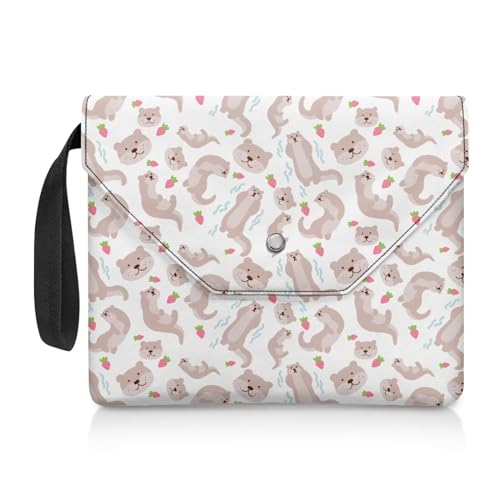 NETILGEN Book Sleeve Book Schutzhülle mit extra Sleeve Pocket Button Flap Design Waschbar Taschenbuch Geldbörse Lehrbuch Schutzhülle für Frauen Otter Erdbeerweiß von NETILGEN