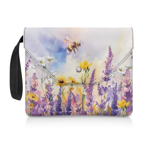 NETILGEN Book Sleeve Book Sleeve Book Protective Cover with Extra Sleeve Pocket Button Flap Design Washable Paperback Purse Textbook Protective Cover Reading Gift, Bee Floral Purple von NETILGEN