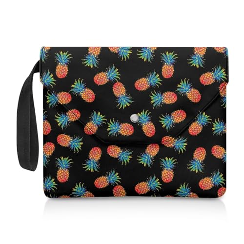 NETILGEN Book Sleeve Book Storage Bag Book Sox for Paperback Washable Reusable Textbook Jackets Book Covers with Strap Gift for Book Lovers Girls Kids, Pineapple Black von NETILGEN