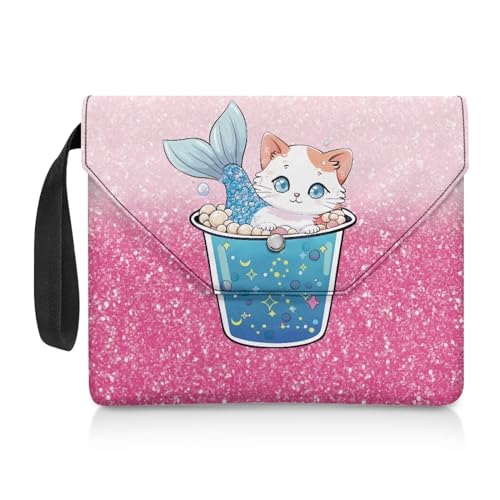 NETILGEN Book Sleeve Protector Book Cover Book Wallet for Paperback Hardcover Book Storage Bag Book Sox with Extra Sleeve Pocket Book Nerd Gifts, Cat Mermaid Pink von NETILGEN