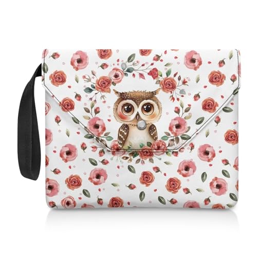 NETILGEN Book Sleeve Protector Book Cover Book Wallet for Paperback Hardcover Book Storage Bag Book Sox with Extra Sleeve Pocket Book Nerd Gifts, Owl Red Flower von NETILGEN