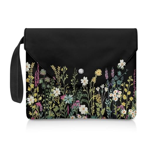 NETILGEN Book Sleeve Protector Book Pouch Paperback Purse for Book Lovers with Handle Strap Reusable Book Cover 11.8 x 9.4 Inch Boys Girls Bookish Gift, Floral Leaf Black von NETILGEN