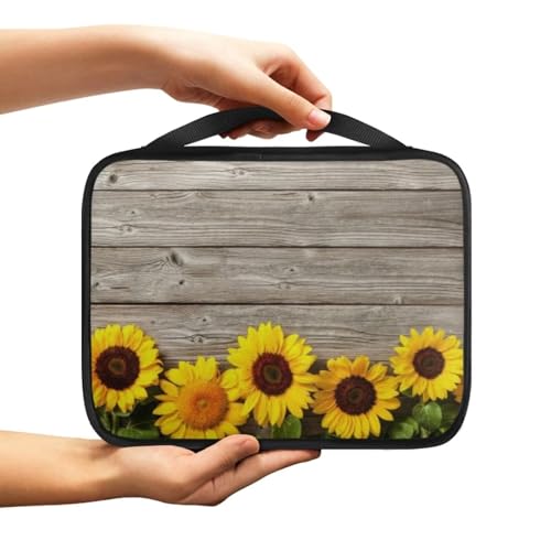 NETILGEN Buchhülle Tasche Bibeltasche Kirchentasche Tragetasche Multifunktionale Tragetasche Buchhülle mit strapazierfähigem Reißverschluss Geschenk für Mutter Vater Sonnenblume Holzmaserung von NETILGEN