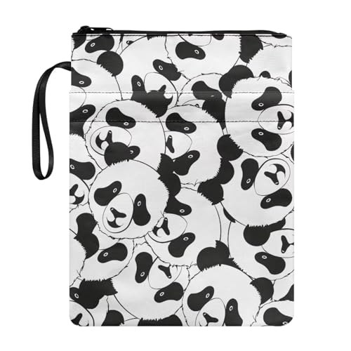 NETILGEN Buchhülle mit Panda-Print für Frauen und Mädchen, mit Reißverschluss, Buchschutz mit Tasche, waschbarer Stoff für Teenager, Erwachsene, Buchliebhaber, Lehrer, Schüler von NETILGEN