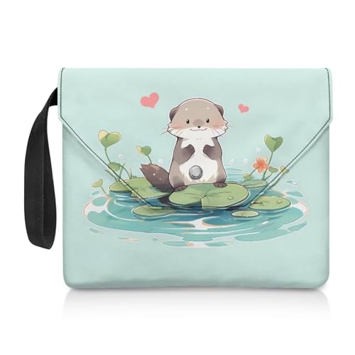 NETILGEN Buchumschläge für Buchliebhaber, Buchhülle mit extra Tasche, Taschenbuch, Sox, Buchtasche, Lehrbuchumschläge, Geschenk für Studenten, Lehrer, Otter Lotusblatt, Blau von NETILGEN