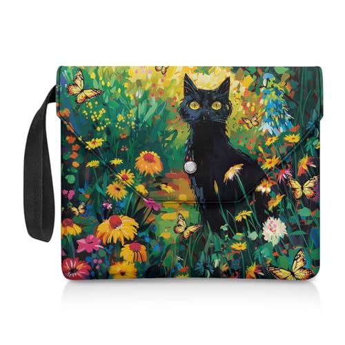 NETILGEN Buchumschläge für Taschenbuch, Notizbuch, Lehrbuch, Buchschutz, Buchtasche für Buch-Nerd, Geschenke für Buchliebhaber, Teenager, Erwachsene, Frauen, schwarze Katze, floraler Schmetterling von NETILGEN