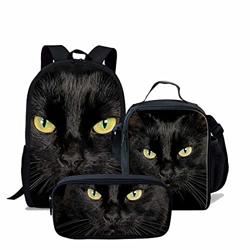 NETILGEN Cat Prints Schulranzen Jugendliche Kinder Mädchen Jungen Verstellbarer Riemen Mode Laptop Buchtasche Fit 15,6 Zoll Mit Mittagessen Tasche Und Federmäppchen 3 Sets von NETILGEN