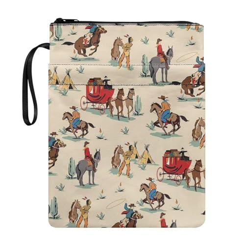 NETILGEN Cowboy Indian Beige Book Sleeve for Book Lovers Book Cover Book Protector for Paperback Purse Book Sox Storage Bag for Women Men Kids von NETILGEN