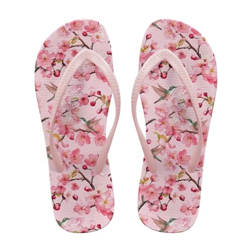 NETILGEN Damen-Flip-Flops „Kolibri-Kirschblüten“, Strand-Hausschuhe für Erwachsene und Damen mit rutschfester EVA-Sohle NETILGEN Damen-Flip-Flops „Kolibri-Kirschblüten“, Strand-Hausschuhe für Erwachsene und Damen mit rutschfester EVA-Sohle von NETILGEN