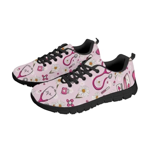 NETILGEN Damen-Laufschuhe mit rosa Daisy-Medic-Print, Flache Air-Mesh-Schnürschuhe, Flache Schuhe NETILGEN Damen-Laufschuhe mit rosa Daisy-Medic-Print, Flache Air-Mesh-Schnürschuhe, Flache Schuhe von NETILGEN