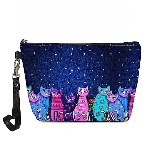 NETILGEN Damen-Make-up-Tasche mit Reißverschluss, tragbare Kosmetiktaschen, wasserdichte Tasche, Organizer, Kulturbeutel, Reisen, Galaxy Cat von NETILGEN