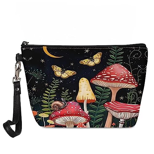 NETILGEN Damen-Make-up-Tasche mit Reißverschluss, tragbare Kosmetiktaschen, wasserdichte Tasche, Organizer, Kulturbeutel, Reisen, Pilz-Schmetterling von NETILGEN