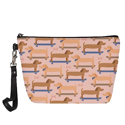 NETILGEN Damen-Make-up-Tasche mit Reißverschluss, tragbare Kosmetiktaschen, wasserdichte Tasche, Organizer, Kulturbeutel, Reisen, Skate Dackel Hund von NETILGEN