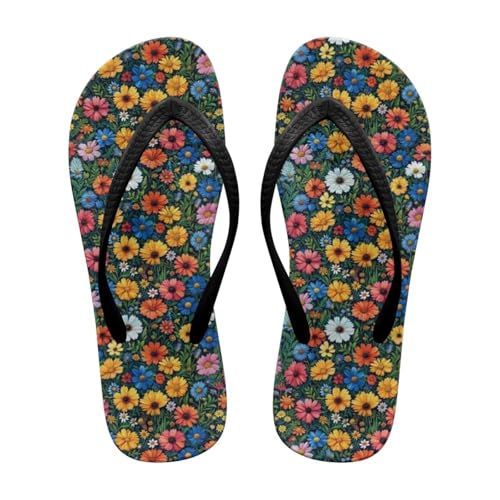 NETILGEN Damen-Sommer-Strand-Flip-Flops mit Hawaii-Blumen-Muster, Memory-Schaum, flache Sandalen mit rutschfester EVA-Sohle, lässige Hausschuhe für drinnen und draußen NETILGEN Damen-Sommer-Strand-Flip-Flops mit Hawaii-Blumen-Muster, Memory-Schaum, flache Sandalen mit rutschfester EVA-Sohle, lässige Hausschuhe für drinnen und draußen von NETILGEN