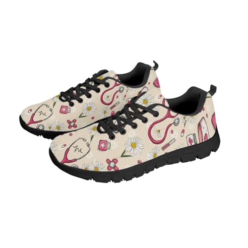 NETILGEN Damen-Tennis-Sneaker mit Daisy-Medic-Print, Schnürschuhe, rutschfeste Sportschuhe, Flache Tennisschuhe NETILGEN Damen-Tennis-Sneaker mit Daisy-Medic-Print, Schnürschuhe, rutschfeste Sportschuhe, Flache Tennisschuhe von NETILGEN