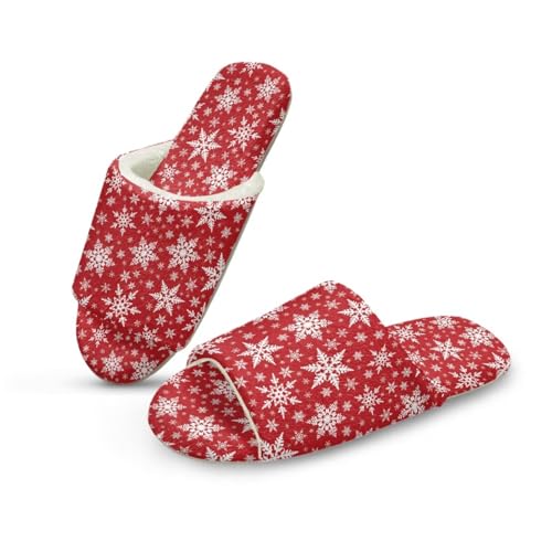 NETILGEN Damen warme Hausschuhe für Weihnachten Rote Schneeflocke Open Toe Flat House Pantoffeln von NETILGEN