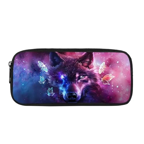 NETILGEN Federmäppchen, Federmäppchen, Schule, Kinder, Radiergummis, Schreibwaren, Federmäppchen, Damen, Make-Up-Etui für Teenager, Jungen, Mädchen, Wolf Schmetterling von NETILGEN