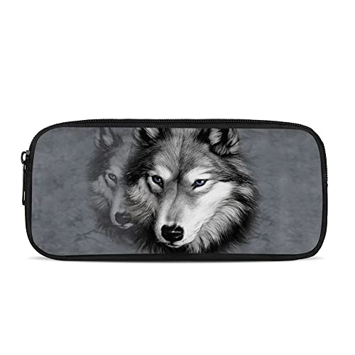 NETILGEN Federmäppchen Jungen Wolf Tier Cool Big Pen Etui Wölfe Schreibwarentasche Münzbörse für Schule Kinder Kinder Grau von NETILGEN