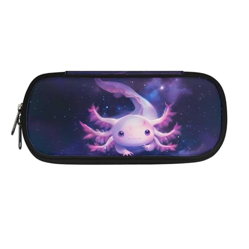 NETILGEN Federmäppchen Schreibwarenkoffer mit Fächern für Kinder Schreibwaren Kosmetik Make-up Aufbewahrung Mädchen Stifthalter, Galaxy Space Axolotl, Schulranzen von NETILGEN
