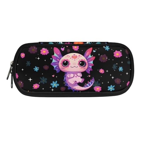 NETILGEN Federmäppchen Schreibwarenkoffer mit Fächern für Kinder Schreibwaren Kosmetik Make-up Aufbewahrung Mädchen Stifthalter, Gothic Axolotl, Schulranzen von NETILGEN