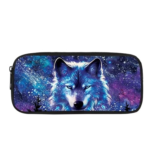 NETILGEN Federmäppchen für Jungen und Damen, Make-up-Tasche, cooles Tier-Federmäppchen, für Kinder, Mädchen, Schreibwaren, Schulbedarf, Geschenkauswahl, Wolfs-Galaxie-Malerei von NETILGEN