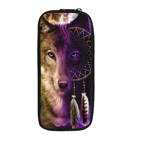 NETILGEN Federmäppchen für Kinder und Jungen, Traumfänger, Wolf, Stifttasche, Halter, Schule, Schreibwaren, Organizer, Make-up, Kosmetiktasche von NETILGEN