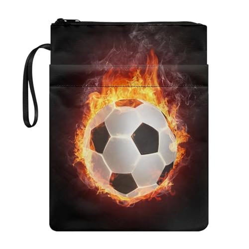 NETILGEN Fire Soccer Book Sleeves for Book Lovers Zippered Book Covers Textbook Protective Covers Washable Bookbag Reusable Purse with Strap von NETILGEN