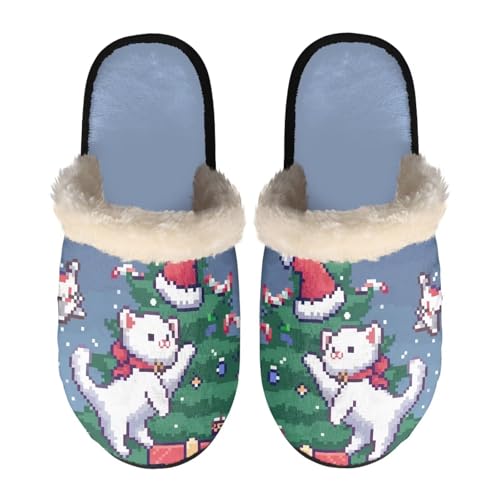 NETILGEN Flauschige Weihnachtskatzen-Hausschuhe für Damen, Frohe Weihnachten, weiche, gemütliche, rutschfeste Sohle, Winter-Hausschuhe, Schlafzimmer, Unisex NETILGEN Flauschige Weihnachtskatzen-Hausschuhe für Damen, Frohe Weihnachten, weiche, gemütliche, rutschfeste Sohle, Winter-Hausschuhe, Schlafzimmer, Unisex von NETILGEN