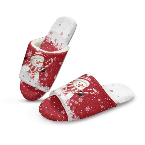 NETILGEN Frauen Flache Hausschuhe für Weihnachten Open Toe Haus Hausschuhe für Indoor Outdoor niedliche Schneemann Drucken von NETILGEN