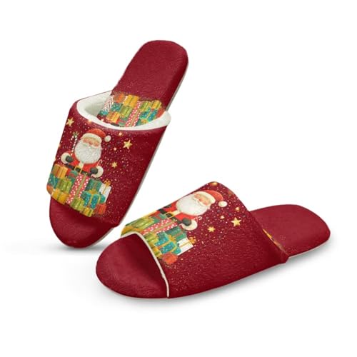 NETILGEN Frauen Fuzzy Flat Pantoffeln für Weihnachtstag Weihnachtsmann Bequeme warme Open Toe Haus Pantoffeln von NETILGEN