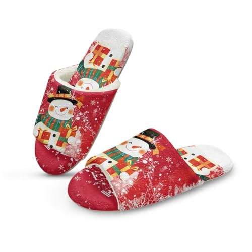 NETILGEN Frauen Haus Pantoffeln Indoor Outdoor Fuzzy Open Toe Flache Pantoffeln Weihnachten Netter Schneemann von NETILGEN