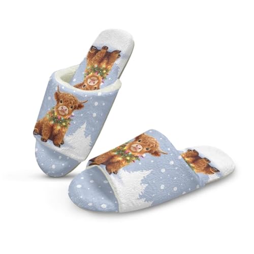 NETILGEN Frauen Memory Foam Haus Pantoffeln für Weihnachtsdekor Highland Kuh Druck Indoor Outdoor Open Toe Flache Pantoffeln von NETILGEN