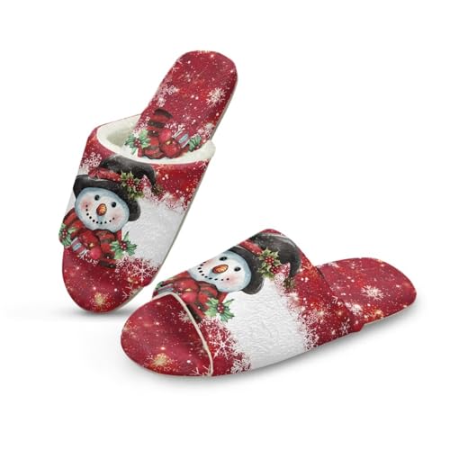 NETILGEN Frauen Memory Foam Open Toe Pantoffeln für Weihnachtstag Cartoon Snowman Print House Pantoffeln von NETILGEN