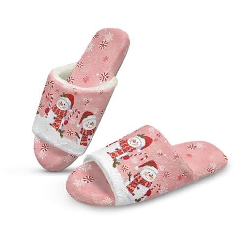 NETILGEN Frauen Open Toe Pantoffeln für Weihnachten Schneemann Pink Memory Foam Gemütliche Indoor Outdoor Haus Flache Pantoffeln von NETILGEN