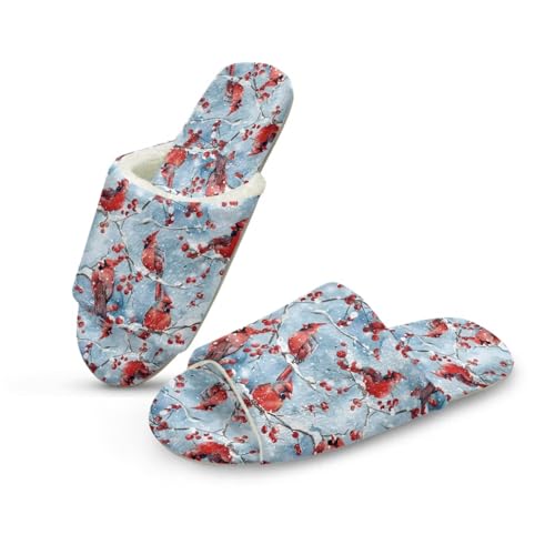 NETILGEN Frauen bequeme Hausschuhe für Weihnachten, Indoor Outdoor Open Toe Flache Pantoffeln Cardinal Bird Blue von NETILGEN